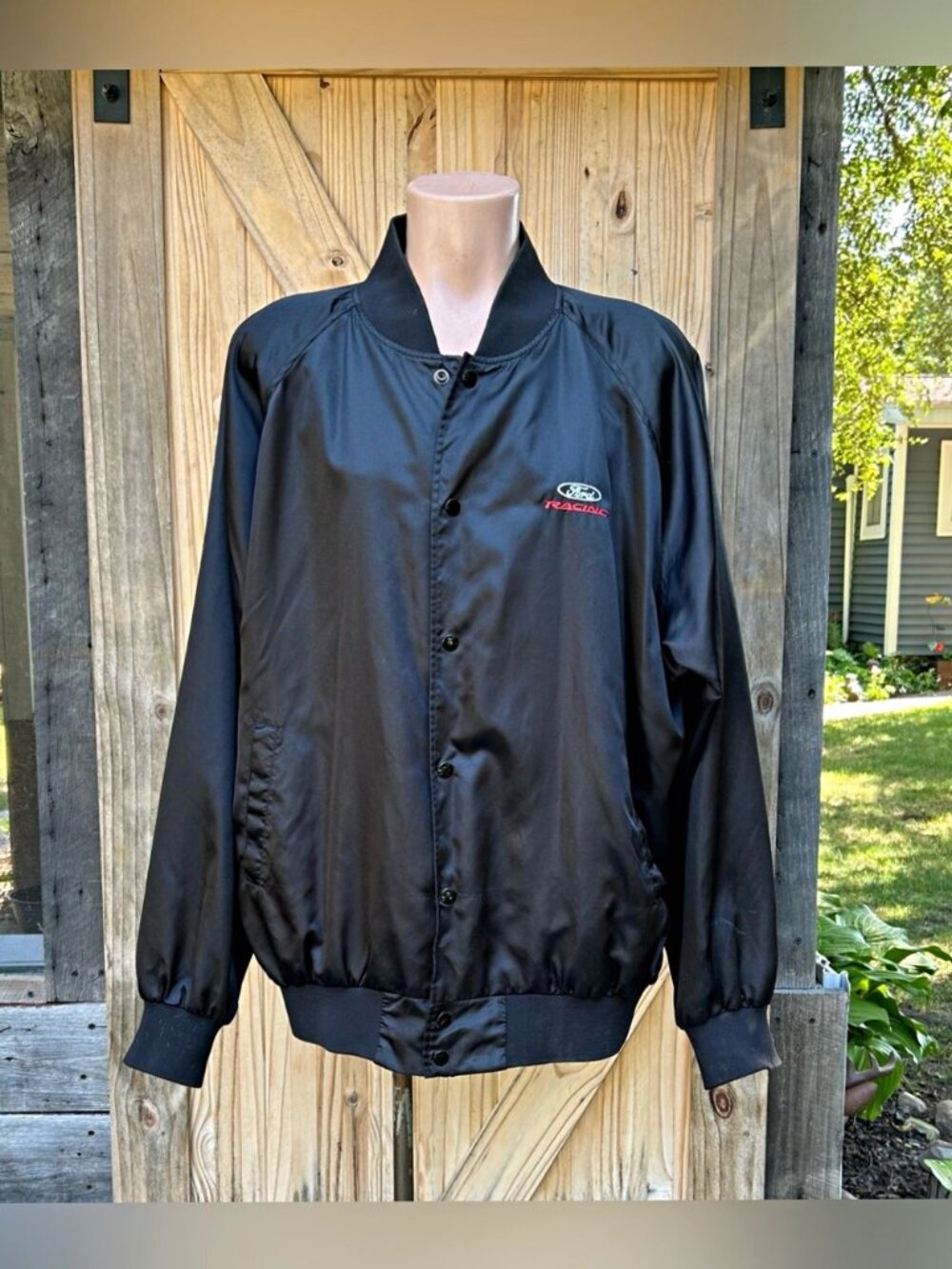 Vintage 90s Ford Racing Mens Black Satin Embroidered Bomber Jacket~XXL~Korea